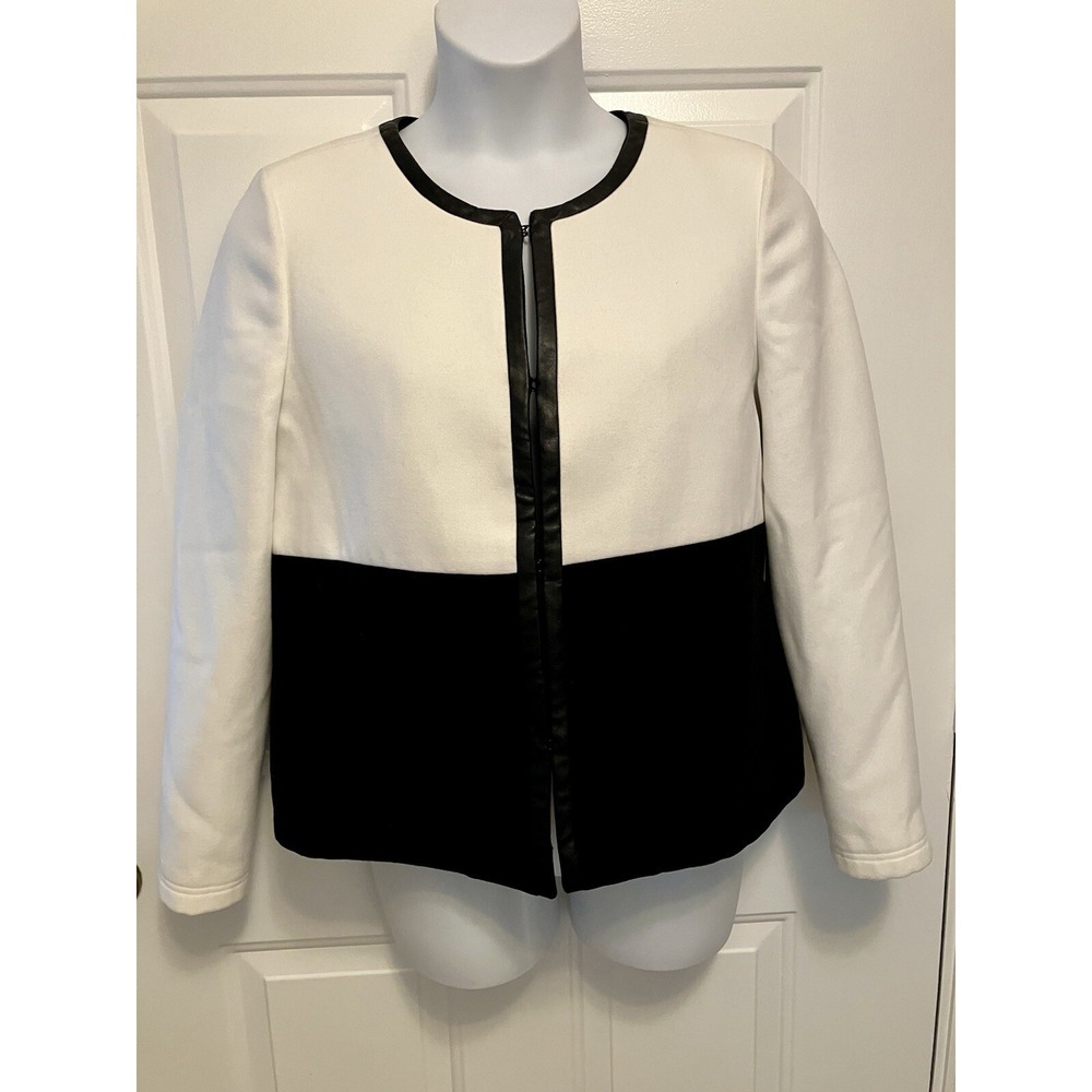 NWT BLACK Saks Fifth Avenue Womens Ivory/Black Colorblock Lined Fall Jacket XL